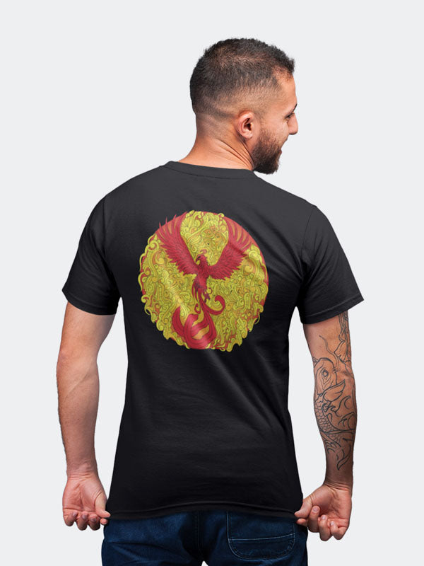 The Phoenix Rises Men's Mandala Design T-Shirt