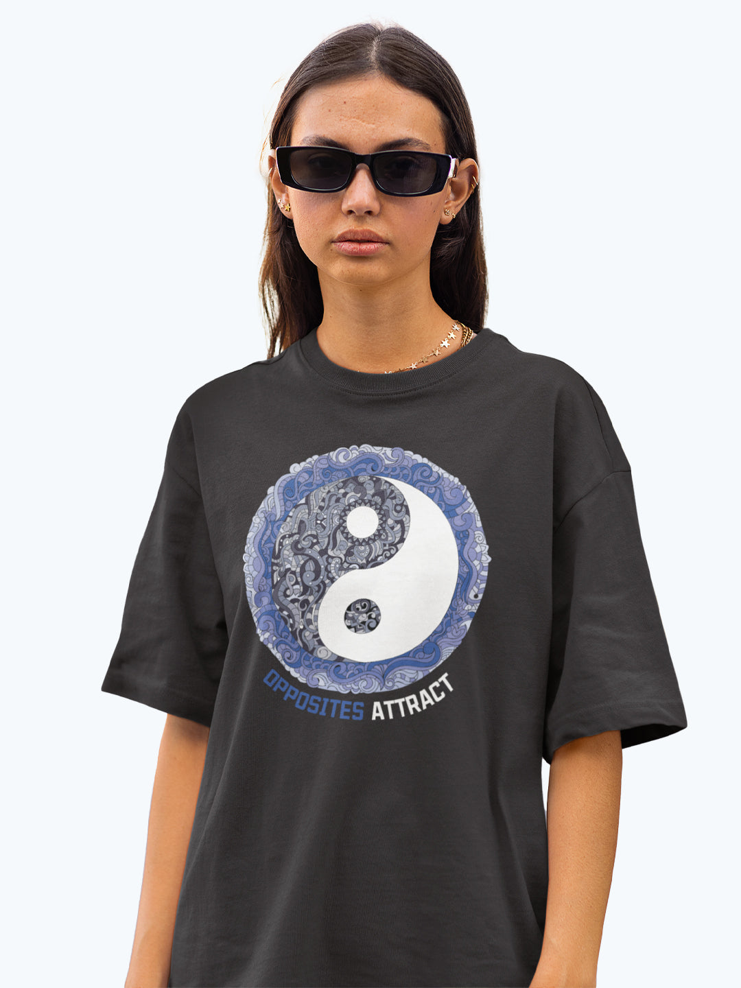 Opposite&#39;s Attract Women&#39;s Mandala Design Oversized T-Shirt