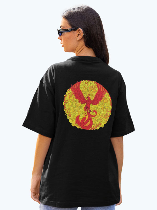 The Phoenix Rises Women&#39;s Mandala Design Oversized T-Shirt