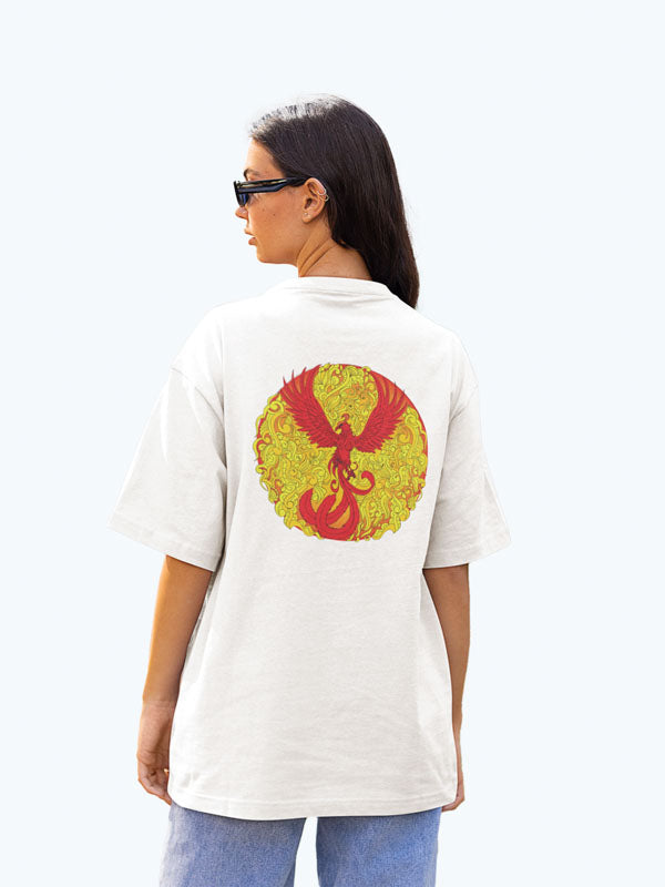 The Phoenix Rises Women's Mandala Design Oversized T-Shirt