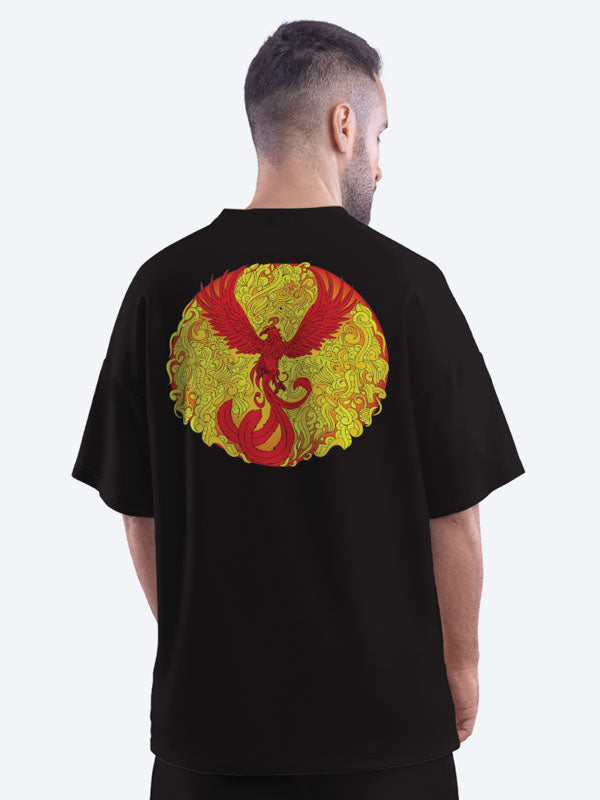The Phoenix Rises Men's Mandala Design Oversized T-Shirt