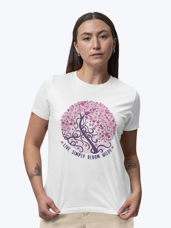 Live Simply Bloom Wildly Women&#39;s Mandala Design T-Shirt