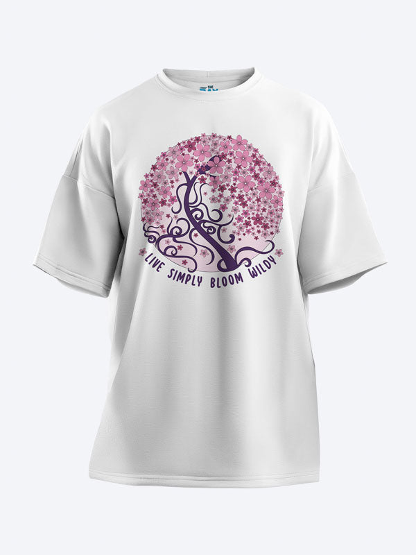 Live Simply Bloom Wildly Women's Mandala Design Oversized T-Shirt