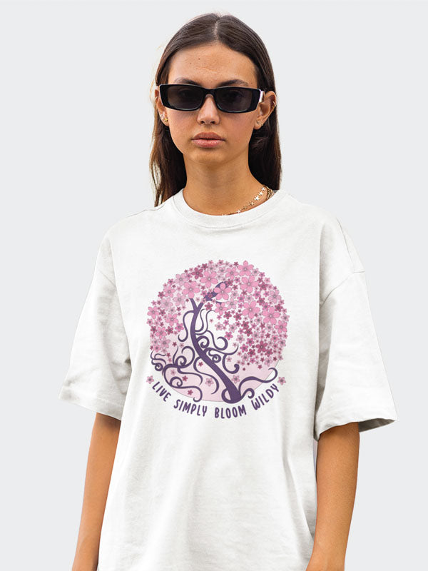 Live Simply Bloom Wildly Women's Mandala Design Oversized T-Shirt
